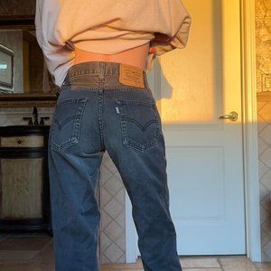 XXS/22/23 Vintage 595 White Tab Faded Black Slim Fit Straight Leg Raw Hem Levi’s